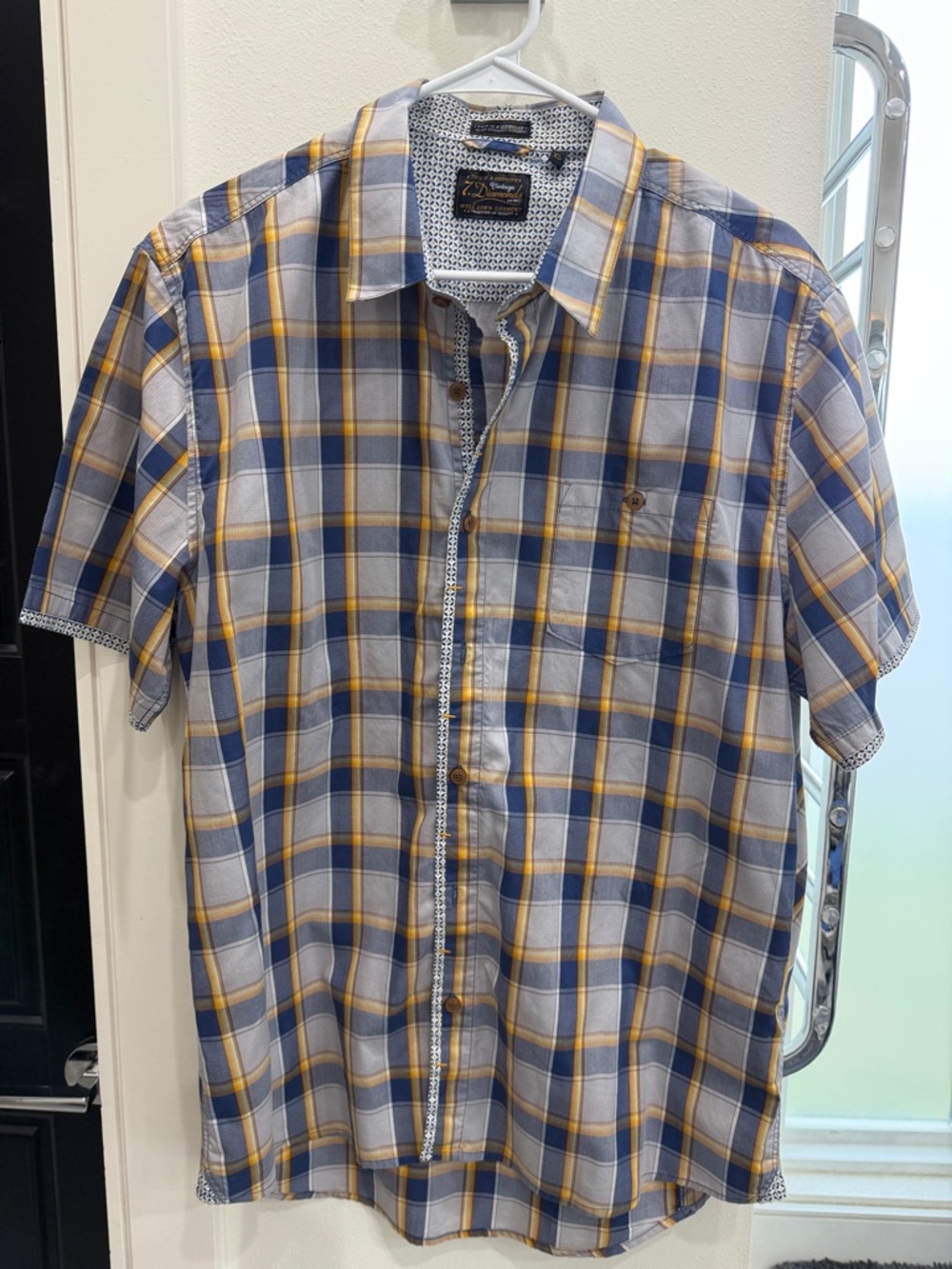 7 Diamonds Men's Short-Sleeve Plaid Button-Down Shirt - Blue, Gray & Yellow